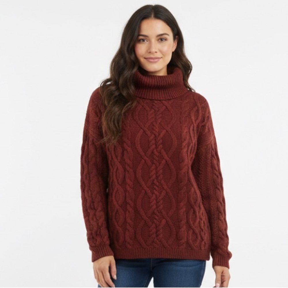 Aran Mor Sz M Merino Wool Red Cable Knit Ireland Fisherman Sweater